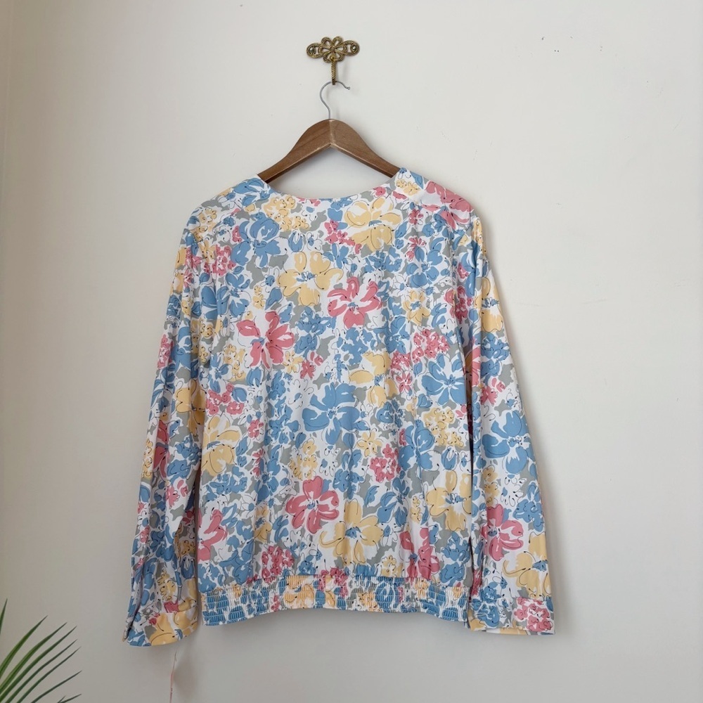 Vera Neumann Vintage 70's Smocked Floral Blouse Sz 16 NEW NWT NOS - Picture 4 of 8